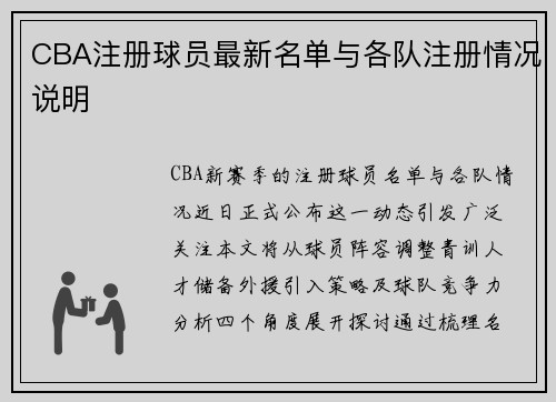 CBA注册球员最新名单与各队注册情况说明