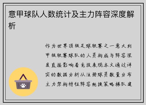 意甲球队人数统计及主力阵容深度解析