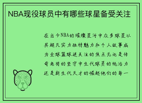 NBA现役球员中有哪些球星备受关注