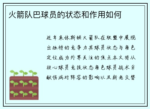 火箭队巴球员的状态和作用如何